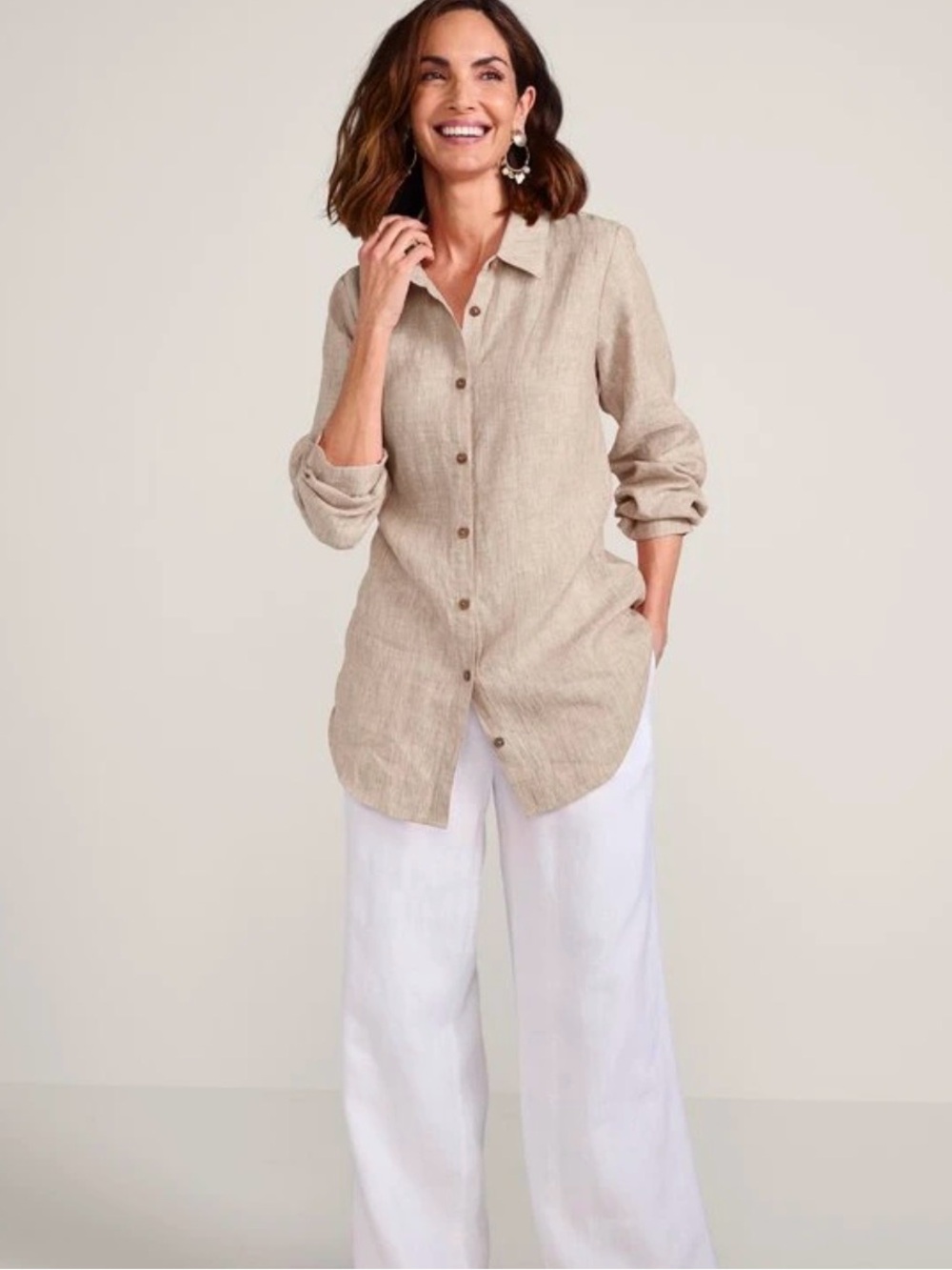 Soft Surroundings Outer Banks Linen Big Shirt 3X Beige NWOT